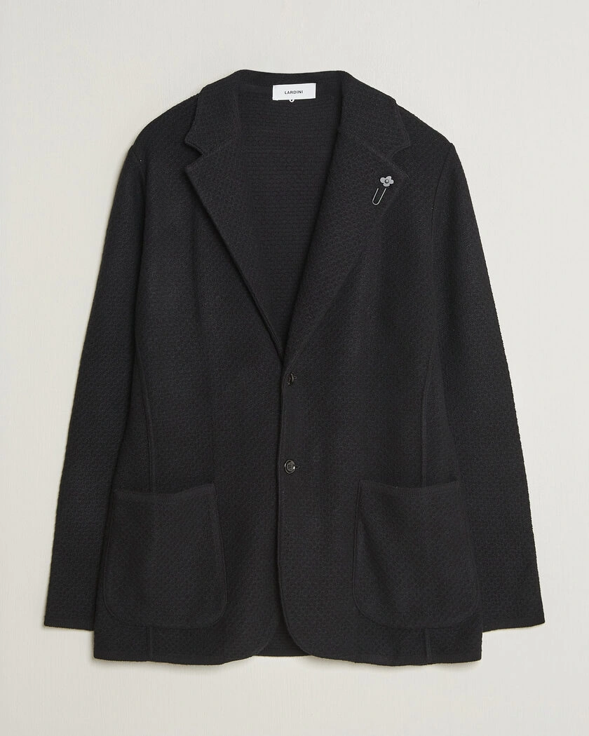 Lardini Knitted Structure Wool/Cashmere Blazer Black – Svart