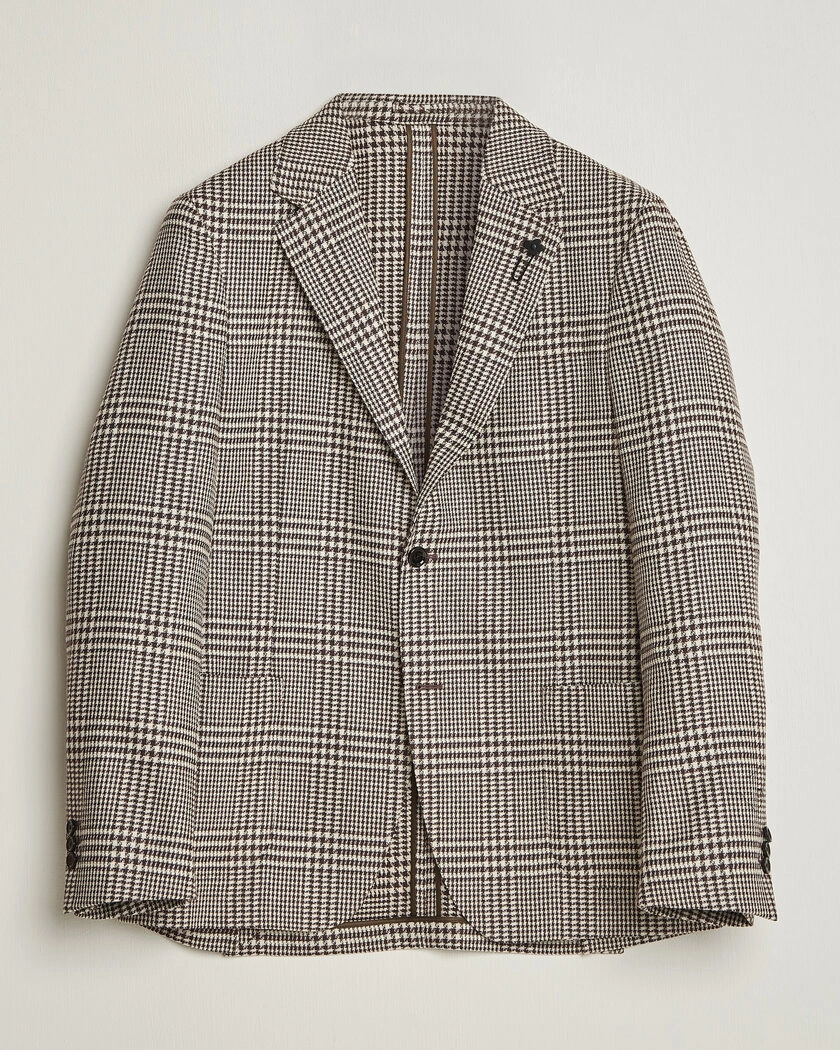 Lardini Wool/Cashmere Checked Blazer Brown – Brun