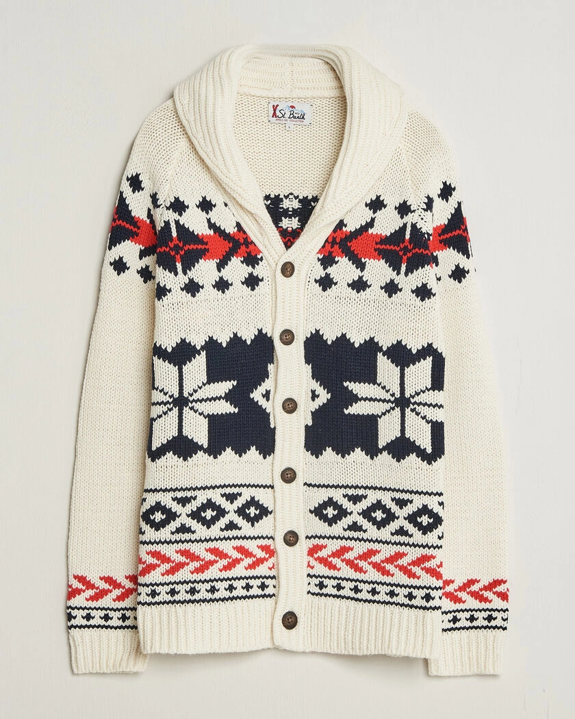 MC2 Saint Barth Archer Cardigan Nordic Aztec – Vit