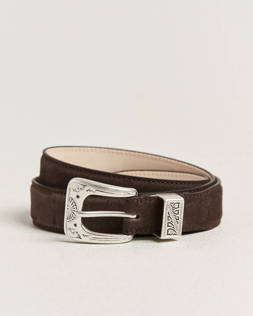 Drake's Suede Western Belt Dark Brown – Brun