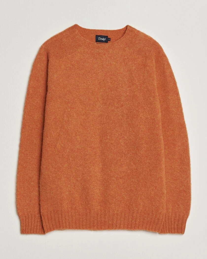 Drake's Brushed Shetland Crew Orange – Orange