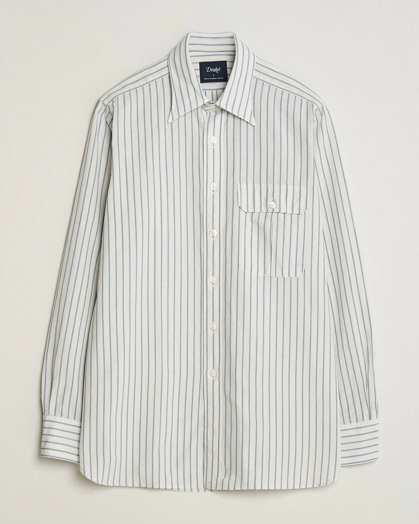 Drake's One Pocket Halo Stripe Shirt White – Vit