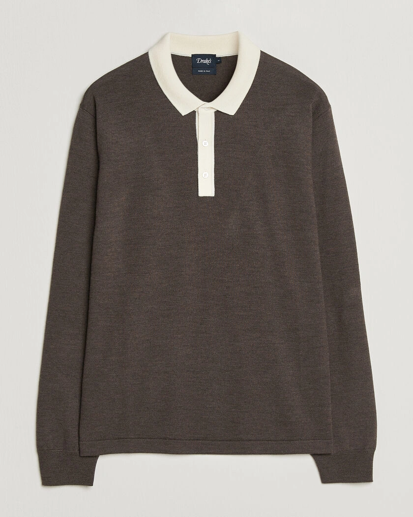 Drake's Solid Knitted Rugby Brown – Brun
