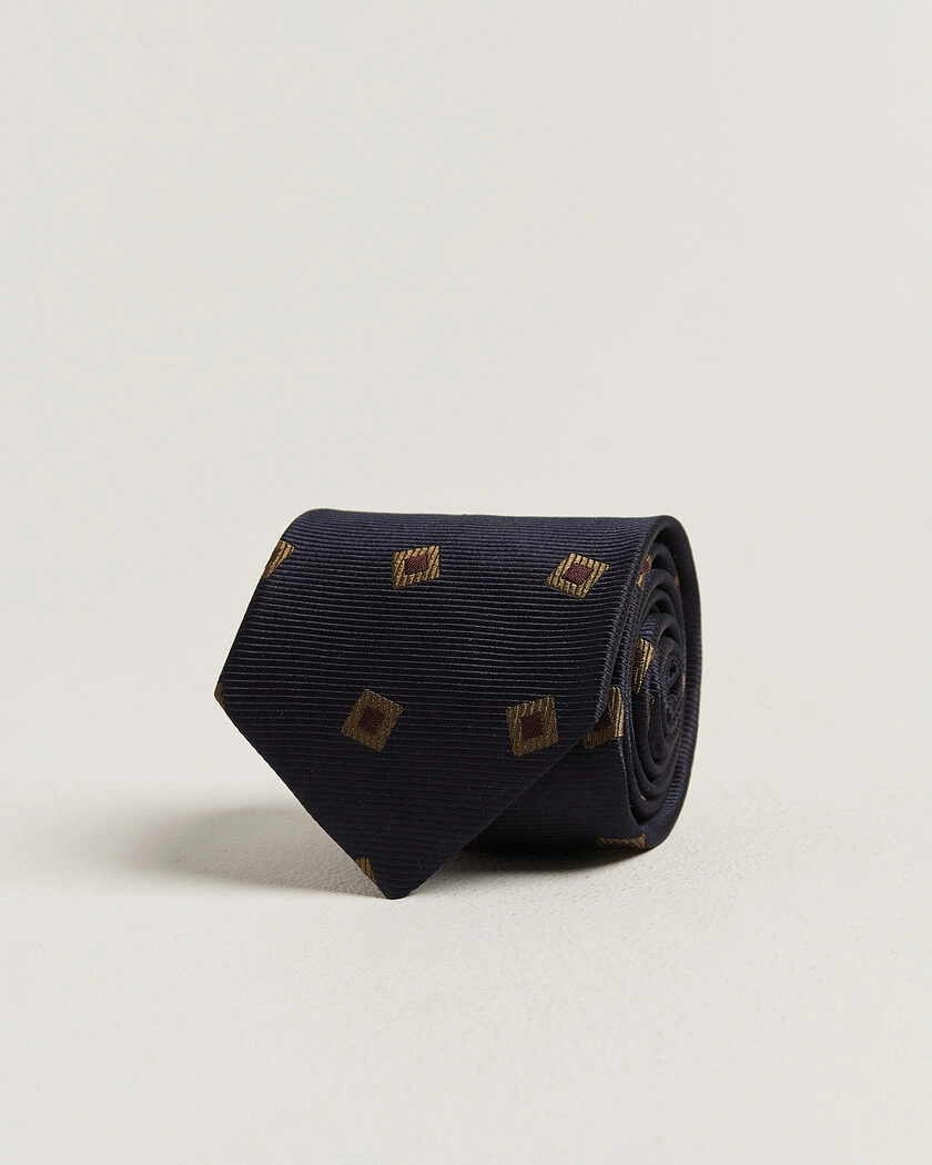 Drake's Diamond Motif Silk Tie Navy/Gold/Red – Blå