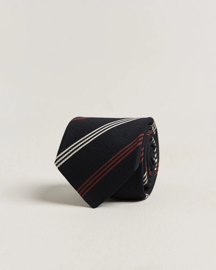 Drake's Reppe Stripe Wool/Silk Tie Navy/Brown/White – Blå