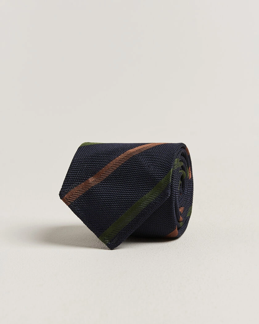 Drake's Multistripe Grenadine Silk Tie Navy/Green/Brown – Blå