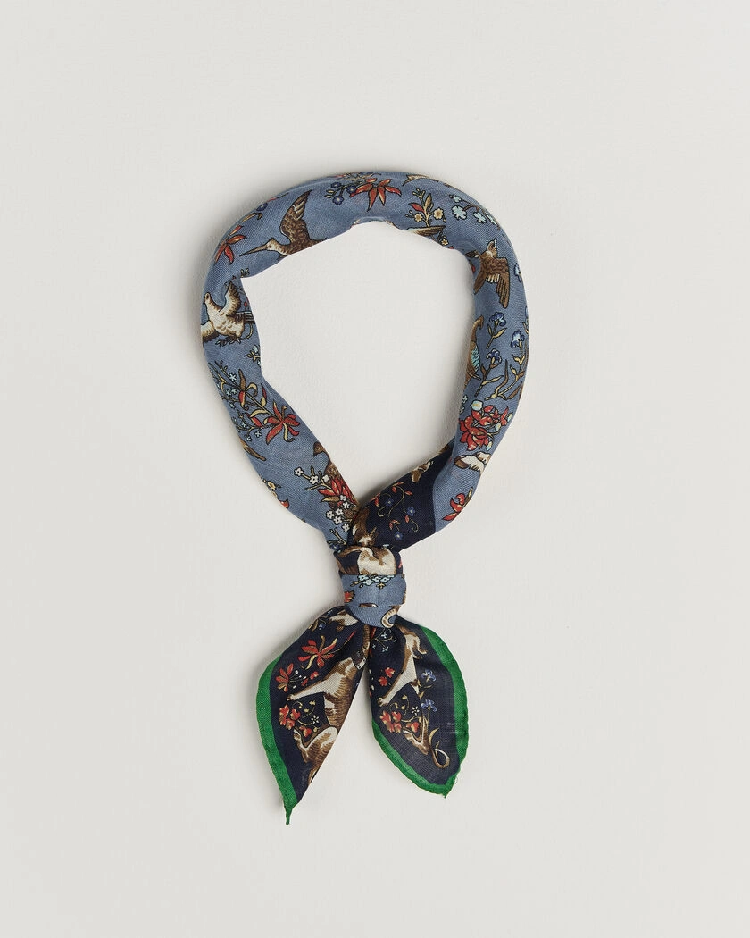 Drake's Unicorn Tapestry Wool/Silk Bandana Navy – Blå