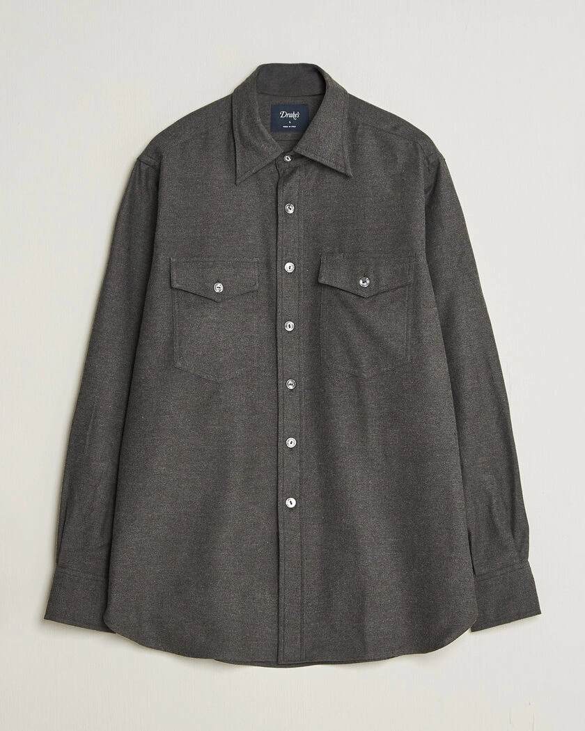 Drake's Two Pocket Casual Shirt Grey – Grå