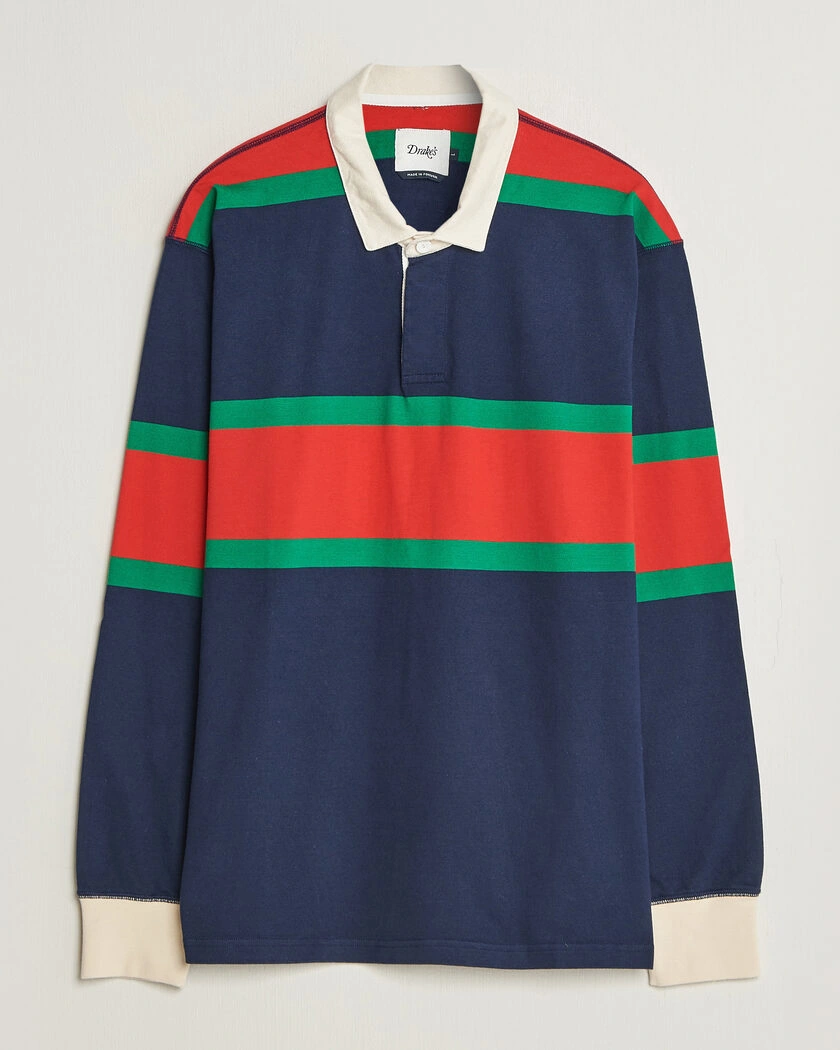 Drake's Middle Stripe Rugby Navy/Red/Green – Blå