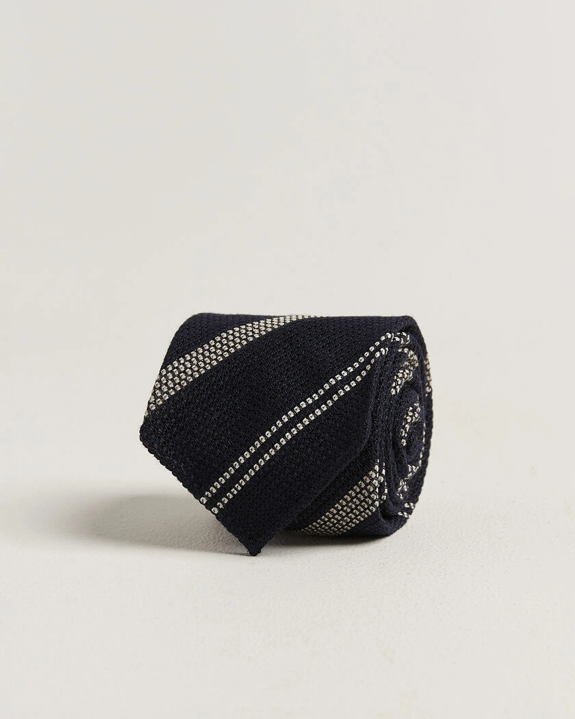 Drake's Striped Grenadine Tie Navy/White – Blå
