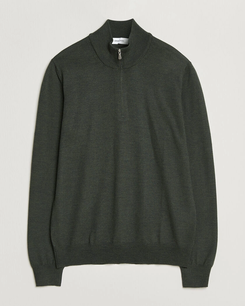 Gran Sasso Merino Fashion Fit Half Zip Olive Melange – Grön