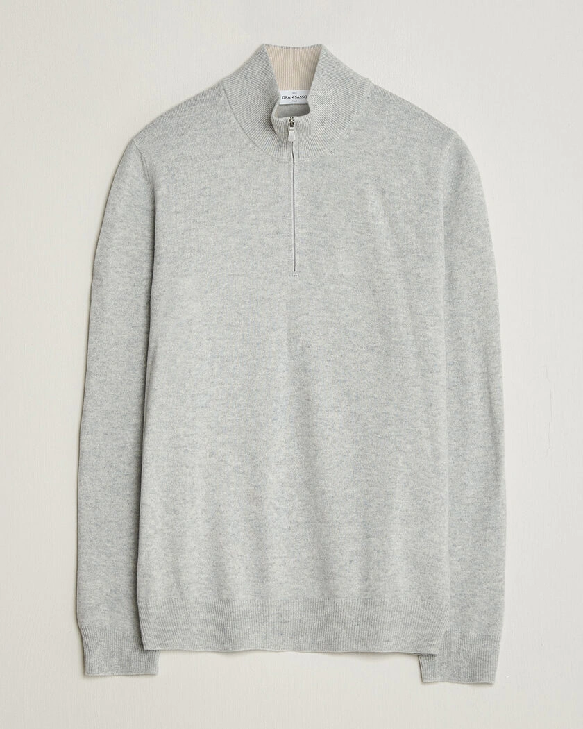 Gran Sasso Wool/Cashmere Half Zip Light Grey Melange – Grå