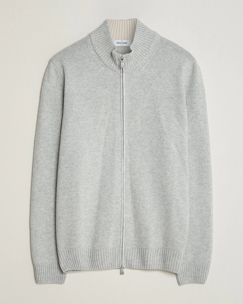 Gran Sasso Wool/Cashmere Full Zip Light Grey Melange – Grå