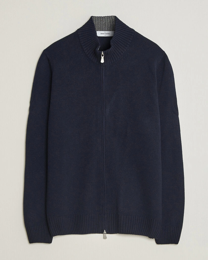 Gran Sasso Wool/Cashmere Full Zip Navy – Blå