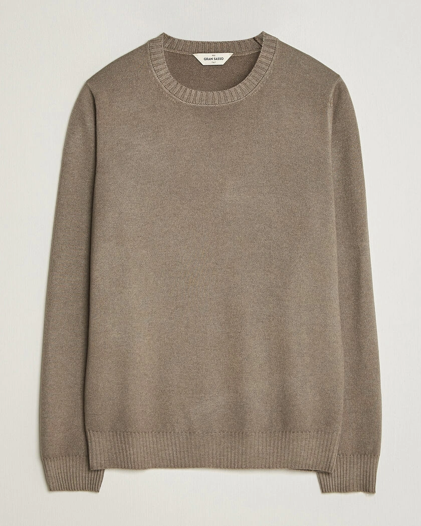 Gran Sasso Wool/Cashmere Washed Crew Neck Brown Melange – Brun