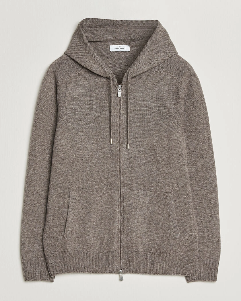 Gran Sasso Full Zip Wool Hoodie Taupe Melange – Brun