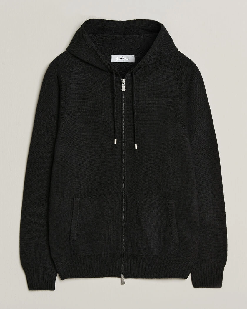 Gran Sasso Full Zip Wool Hoodie Black – Svart