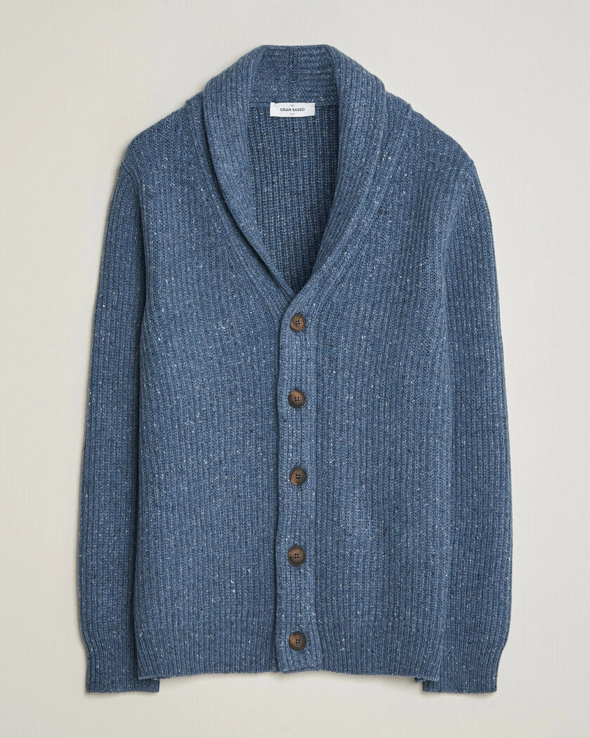 Gran Sasso Wool/Cashmere Donegal Cardigan Blue – Blå
