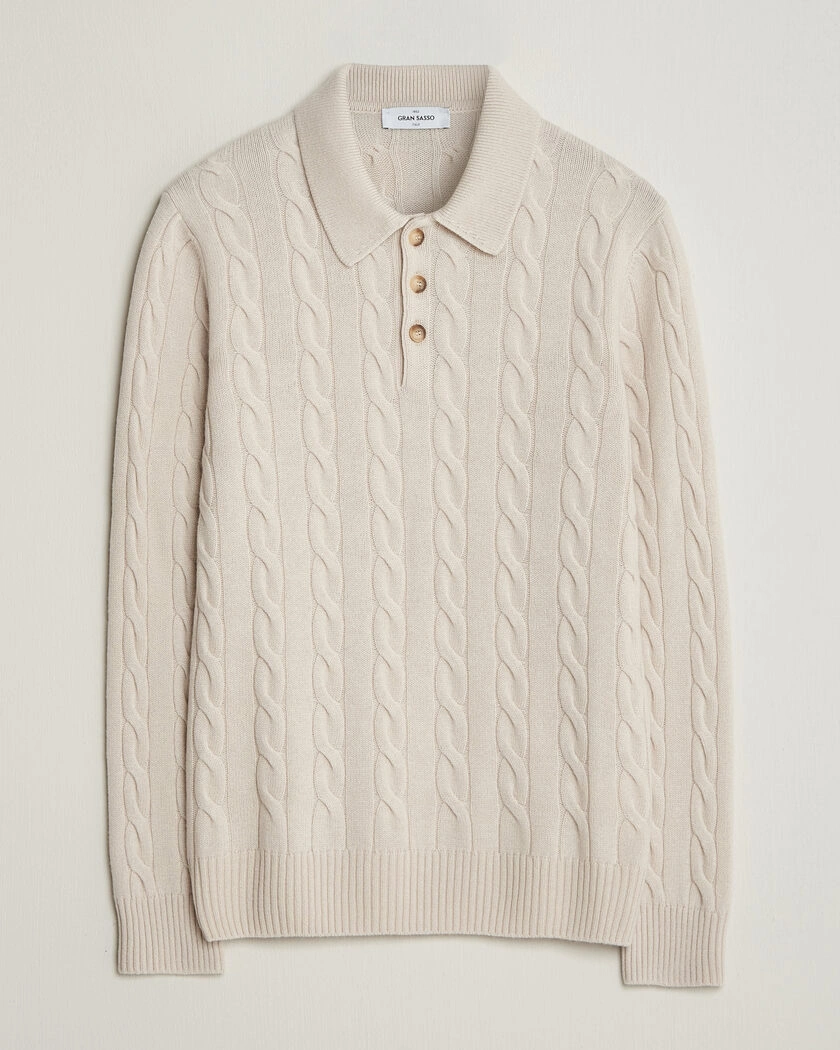 Gran Sasso Wool/Cashmere Cable Polo Beige Melange – Beige
