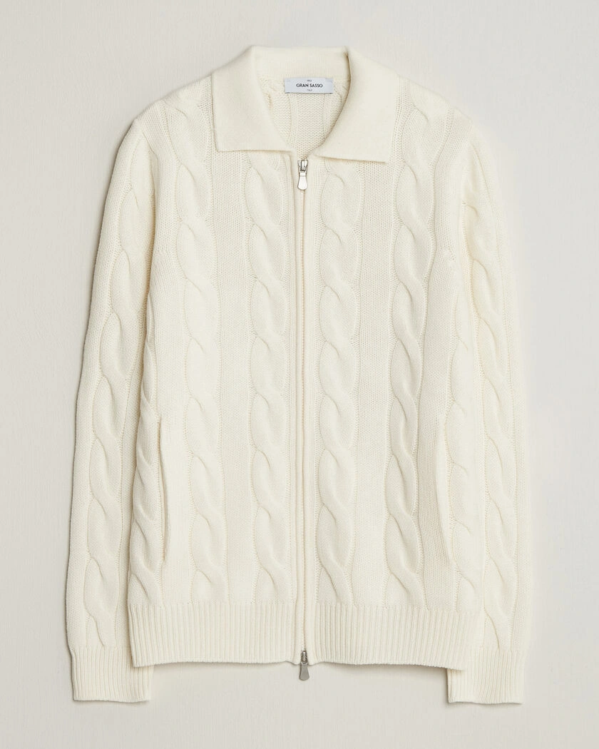 Gran Sasso Wool/Cashmere Cable Full Zip Cream – Vit