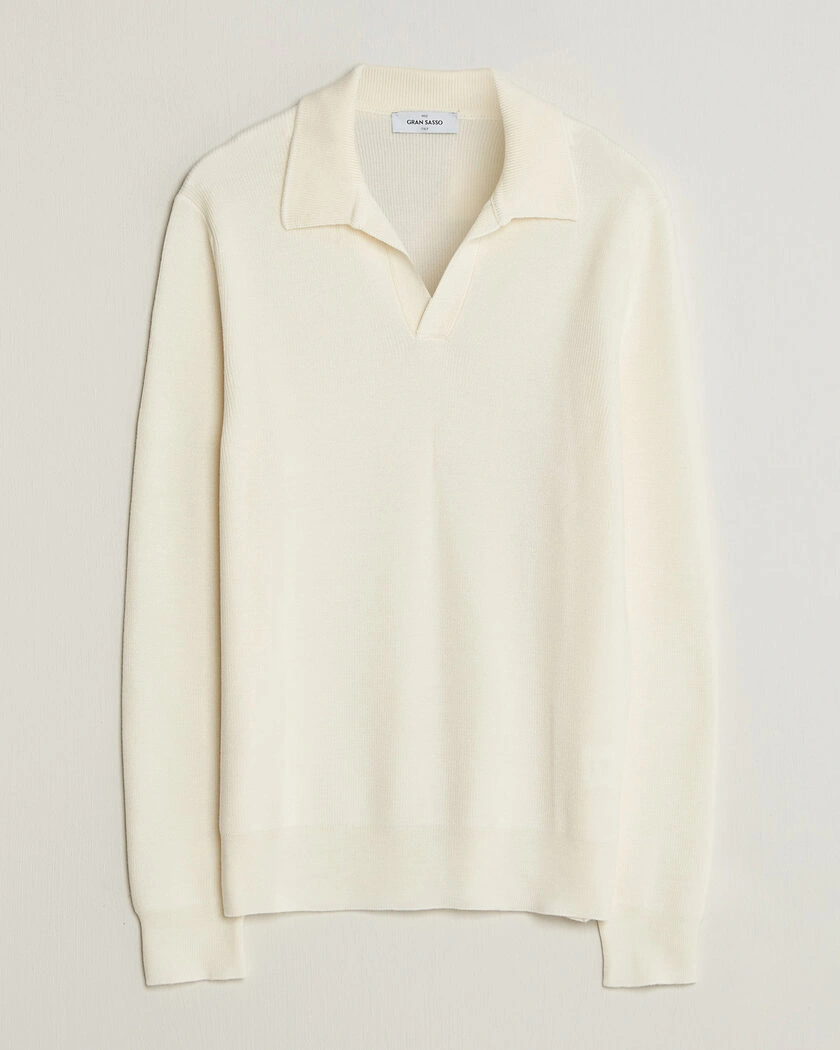 Gran Sasso Merino Knitted Polo Cream – Vit