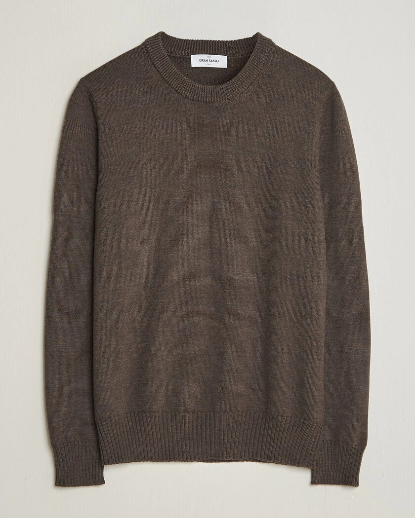 Gran Sasso Merino Knitted Crew Neck Brown Melange – Brun