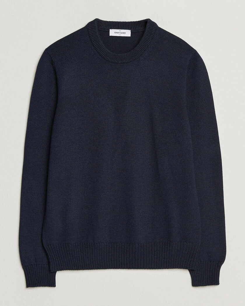 Gran Sasso Merino Knitted Crew Neck Navy – Blå