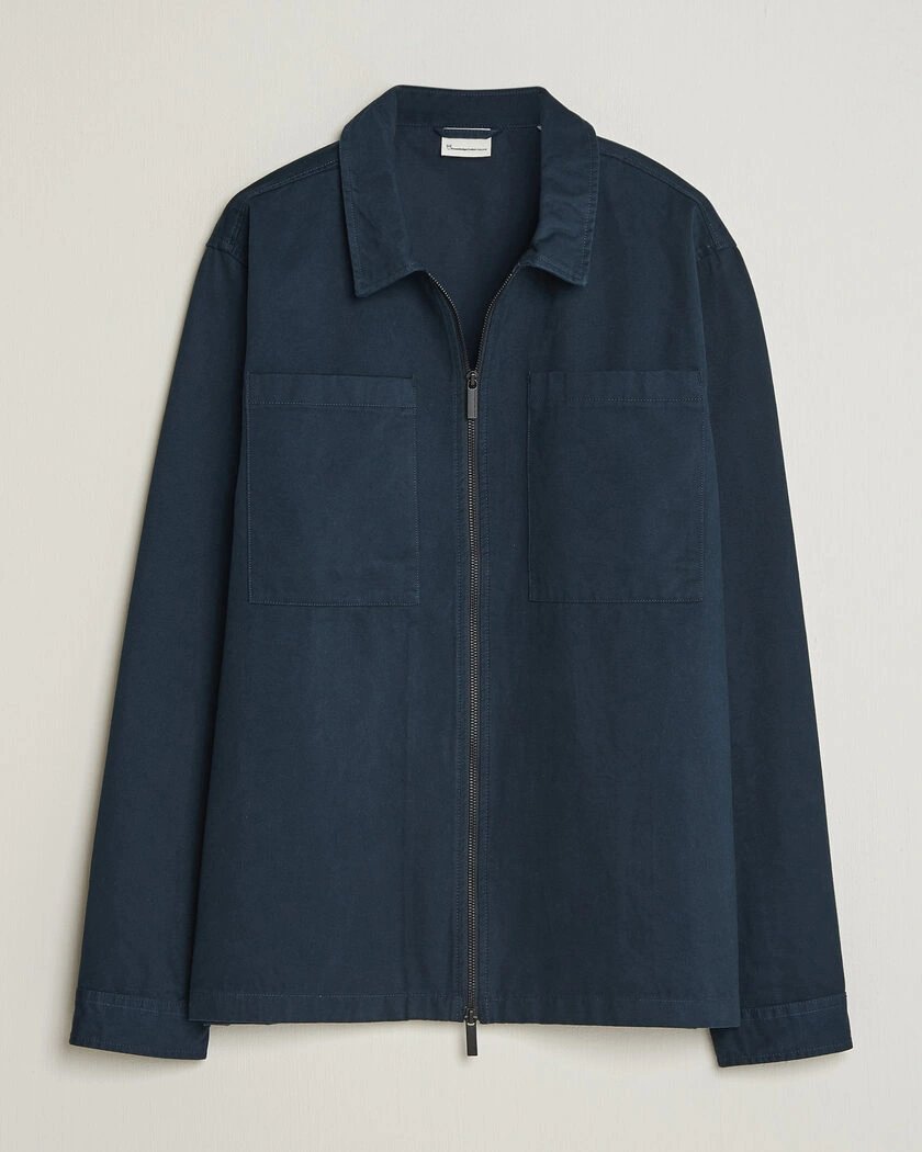 KnowledgeCotton Apparel Twill Zip Overshirt Total Eclipse – Blå