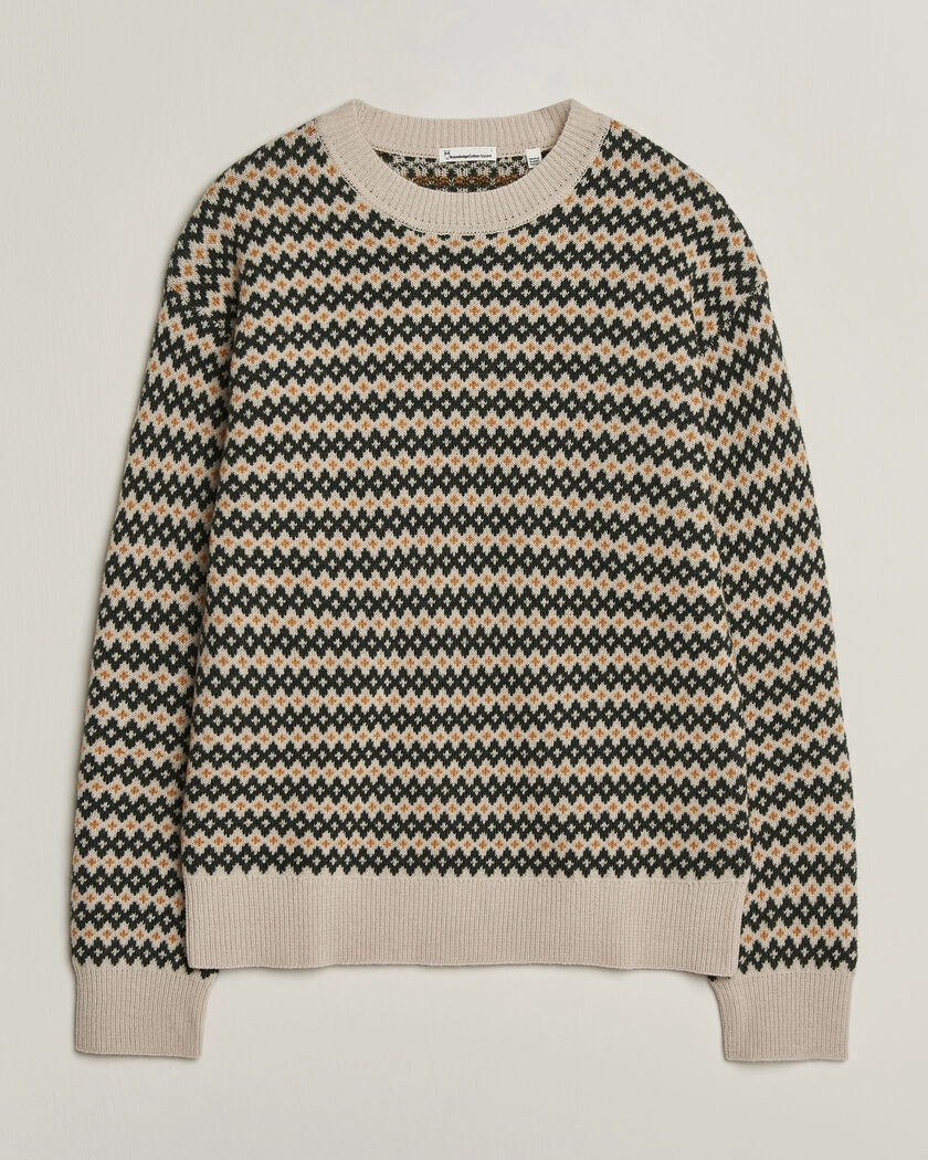 KnowledgeCotton Apparel Lambswool Jaquard Sweater Green – Grön
