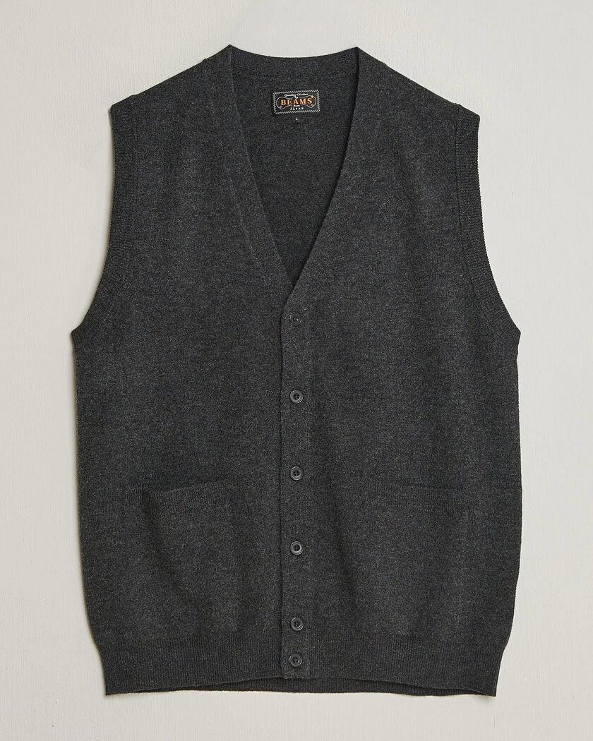BEAMS PLUS Button Knit Vest Charcoal – Grå