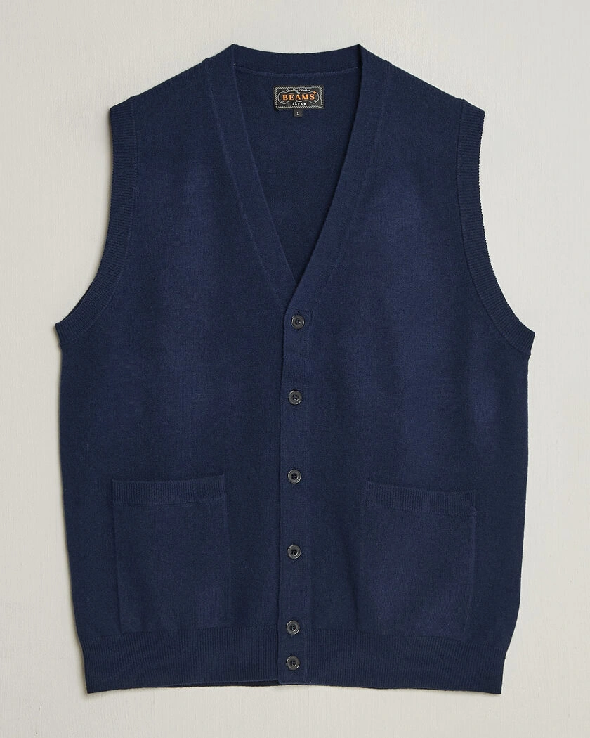 BEAMS PLUS Button Knit Vest Navy – Blå