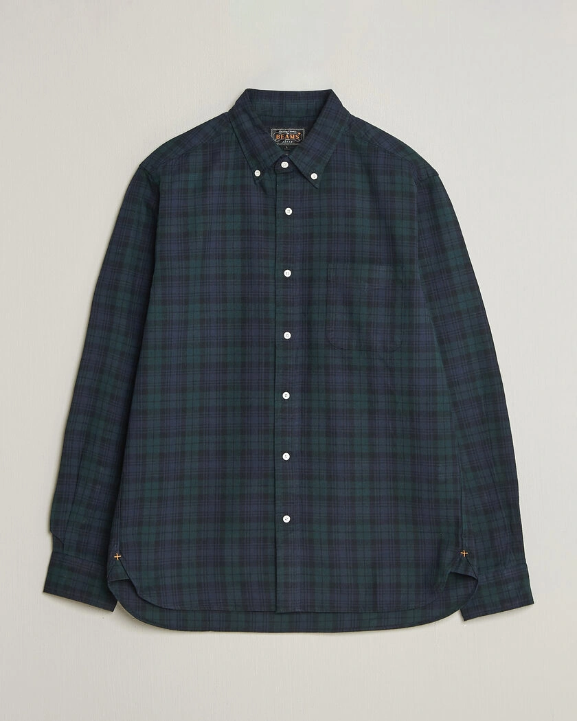 BEAMS PLUS Button Down Shirt Black Watch – Blå