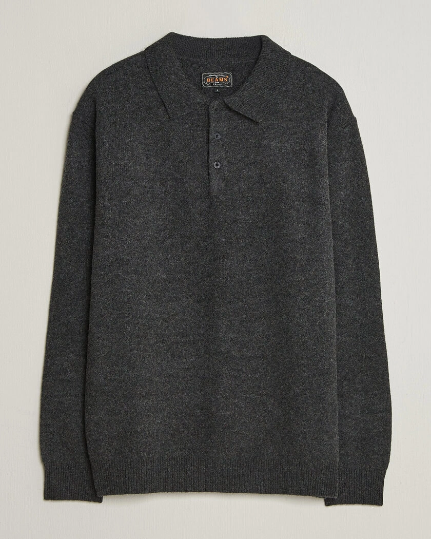 BEAMS PLUS Knitted Wool Polo Charcoal – Grå