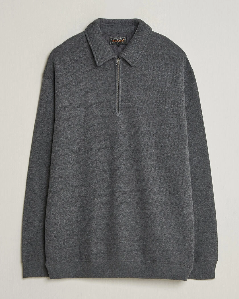 BEAMS PLUS Wool/Cotton Half Zip Charcoal – Grå