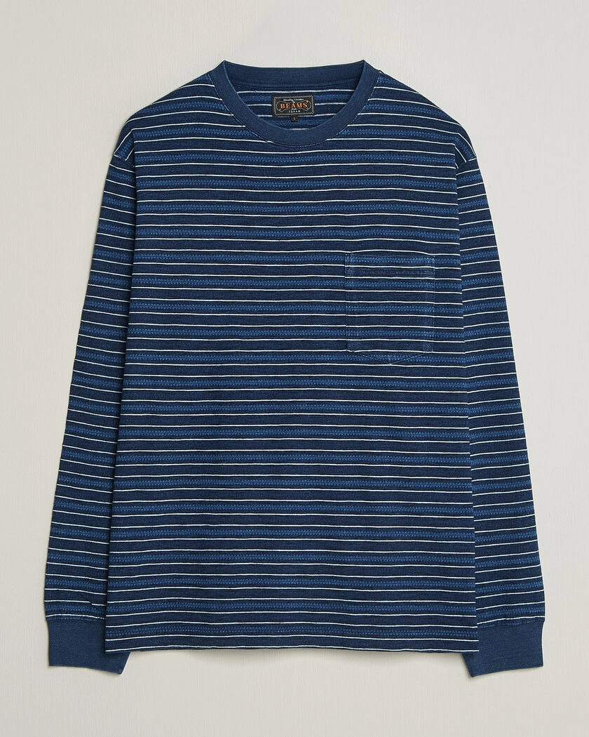 BEAMS PLUS Indigo Stripe LS T-Shirt Navy – Blå