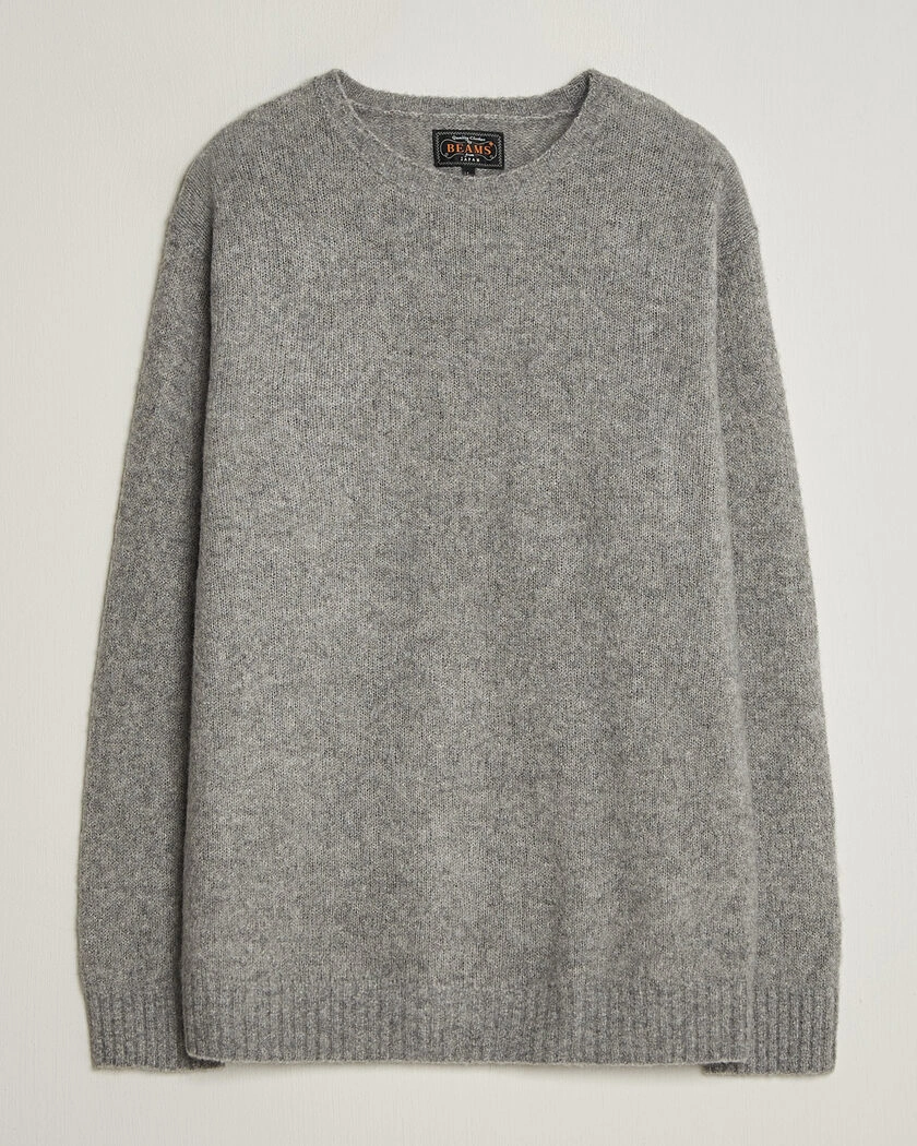 BEAMS PLUS Cashmere/Silk Crew Neck Grey Melange – Grå
