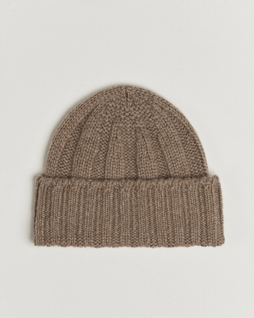 BEAMS PLUS Cashmere Rib Beanie Camel – Brun