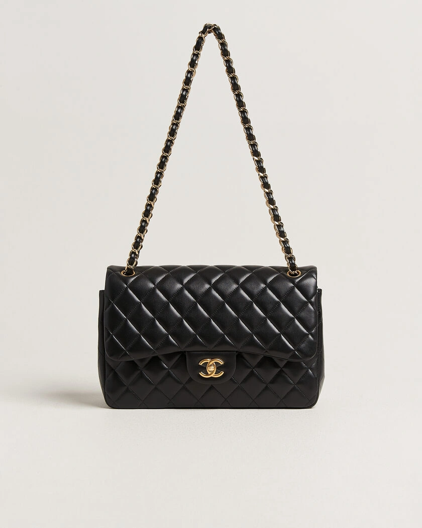  Chanel Pre-Owned Classic Jumbo Double Flap Bag Lambskin Black – Svart