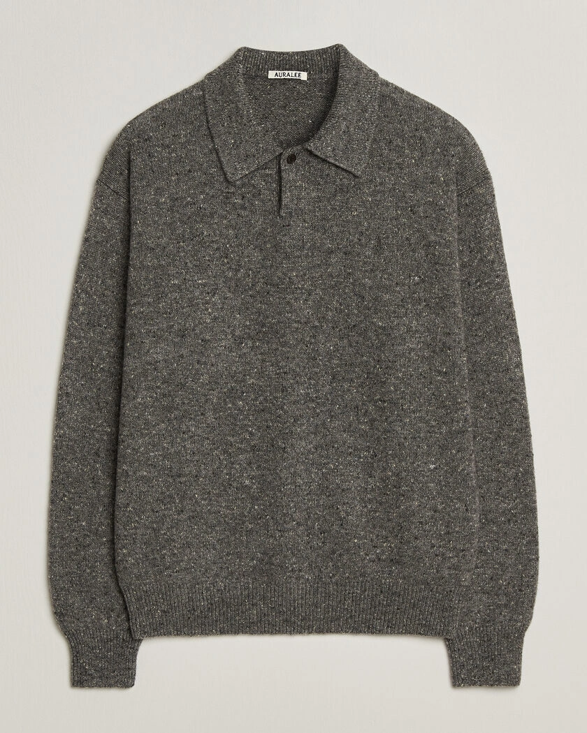 Auralee Cashmere Nep Knit Polo Mix Gray – Grå