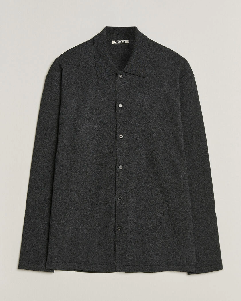 Auralee High Twist Wool Knit Shirt Cardigan Charcoal – Grå