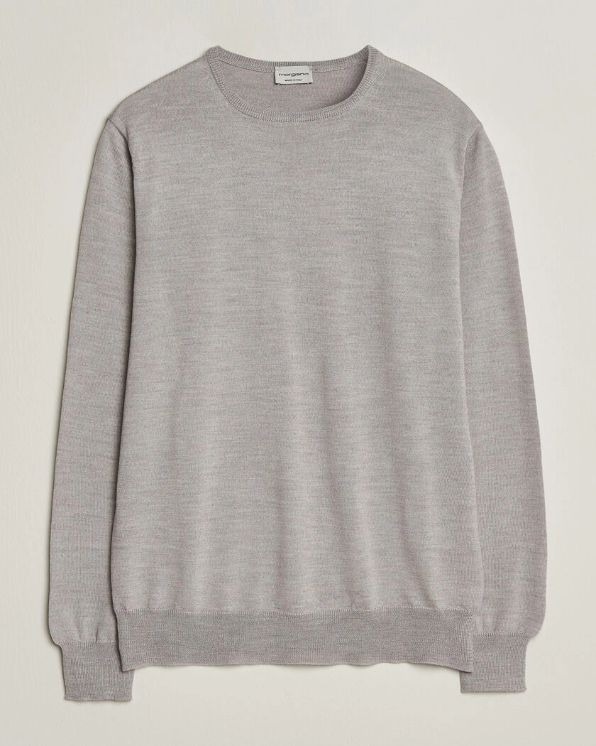 Morgano Extra Fine Merino Wool Crewneck Light Grey – Grå