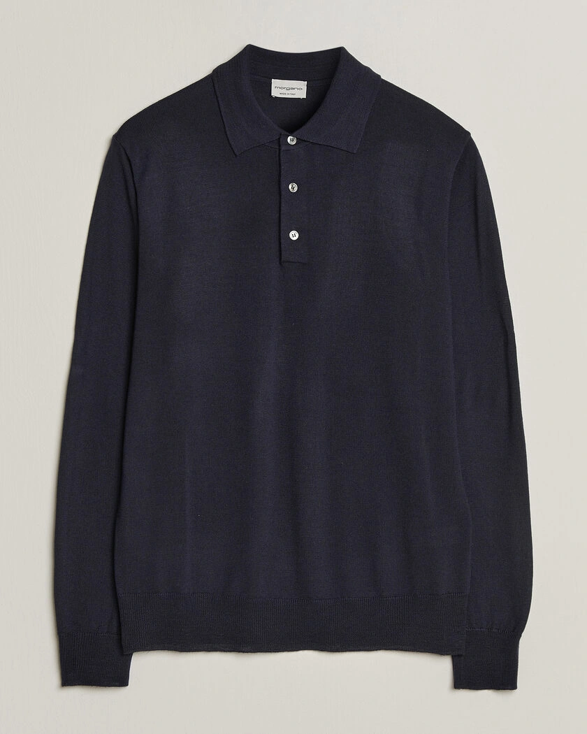 Morgano Extra Fine Merino Wool Polo Navy – Blå