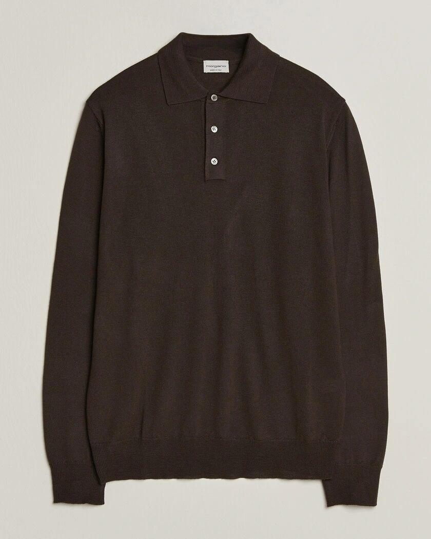 Morgano Extra Fine Merino Wool Polo Dark Brown – Brun