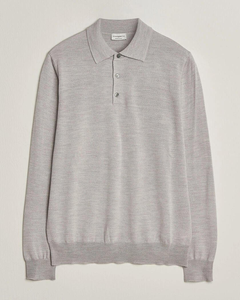 Morgano Extra Fine Merino Wool Polo Light Grey – Grå