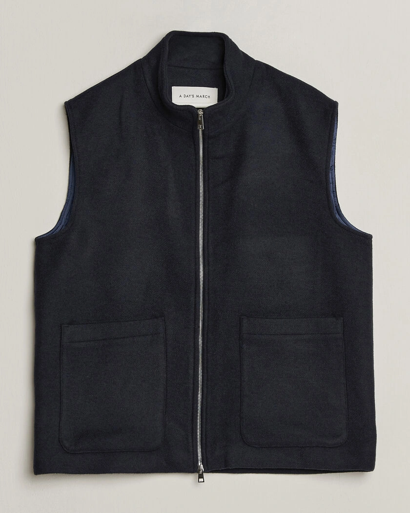  A Day's March Canora Lined Wool Vest Navy – Blå
