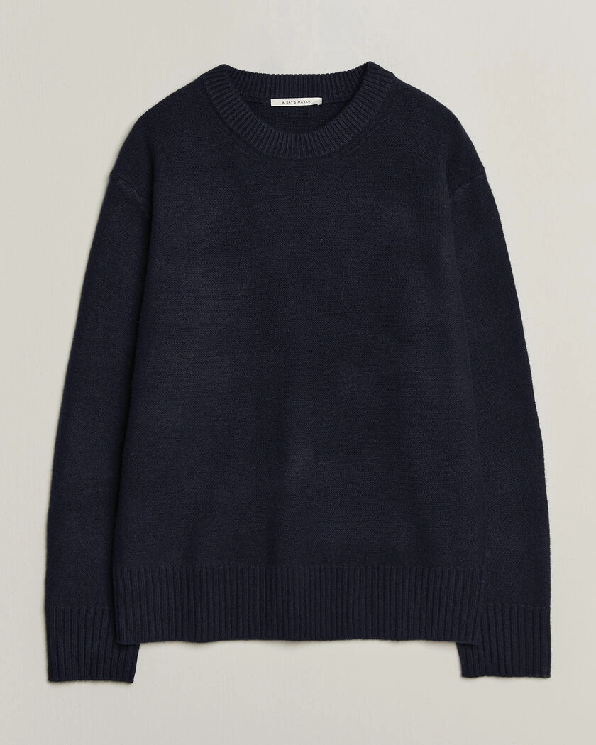A Day's March Tietar Boiled Merino Sweater Navy – Blå