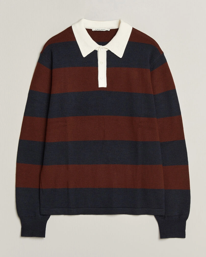 A Day's March Kenny Striped Merino Rugby Sweater Rust/Navy – Flerfärgad
