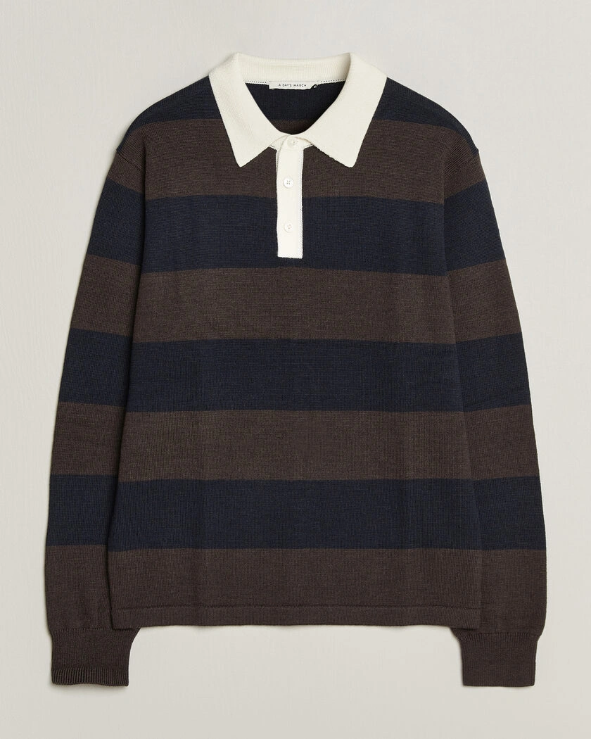 A Day's March Kenny Striped Merino Rugby Sweater Brown/Navy – Flerfärgad