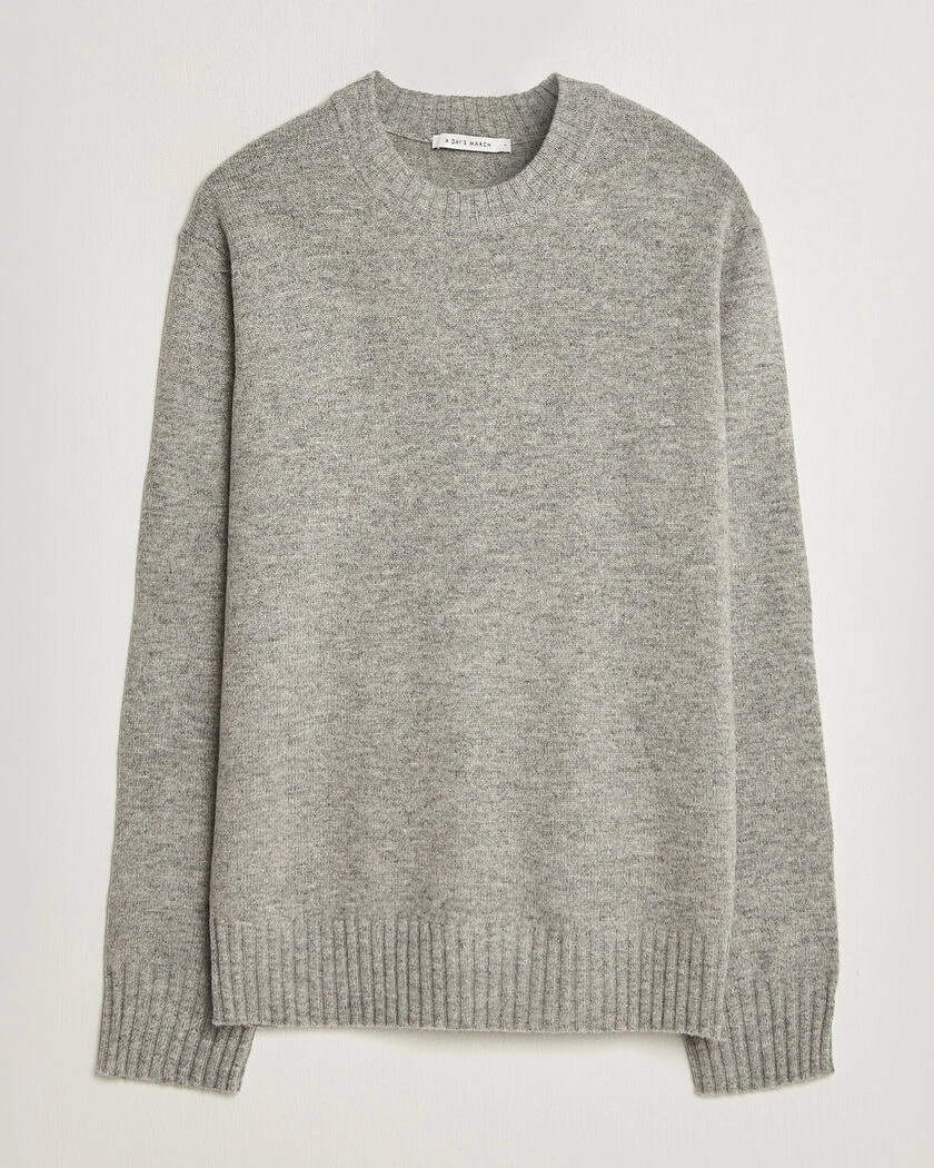 A Day's March Marlow Lambswool Sweater Grey Melange – Grå