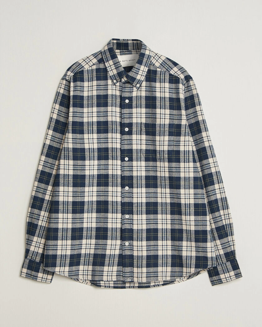 A Day's March Classic Checked Flannel Shirt Navy/White – Flerfärgad